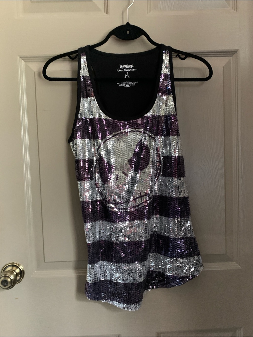 Disney Parks Jack Skellington Sequin Stripe Tank Top Size S Purple Silver